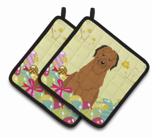 Briard - Brown - Easter Eggs Pair of Potholders