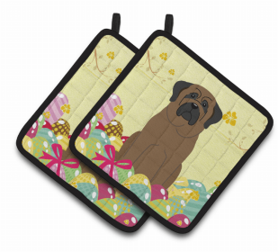 Bullmastiff Easter Eggs Pair of Potholders