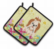 Shih Tzu - Red and White - Easter Eggs Pair of Potholders