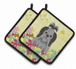 Shih Tzu - Black and Silver - Easter Eggs Pair of Potholders