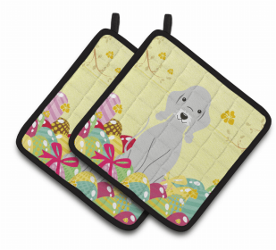 Bedlington Terrier - Blue - Easter Eggs Pair of Potholders