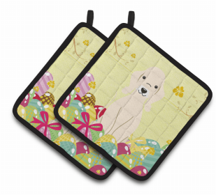 Bedlington Terrier - Sandy - Easter Eggs Pair of Potholders