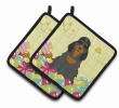 Cocker Spaniel - Black and Tan - Easter Eggs Pair of Potholders