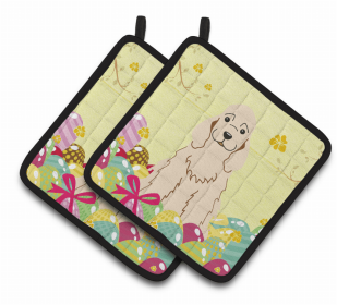 Cocker Spaniel - Buff - Easter Eggs Pair of Potholders