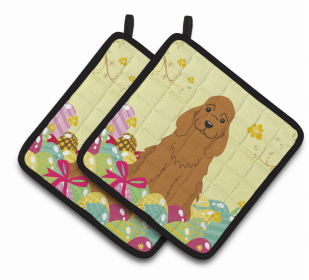 Cocker Spaniel - Red - Easter Eggs Pair of Potholders