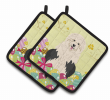 Old English Sheepdog Easter Eggs Pair of Potholders
