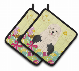 Old English Sheepdog Easter Eggs Pair of Potholders