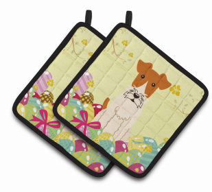 Wire Fox Terrier Easter Eggs Pair of Potholders