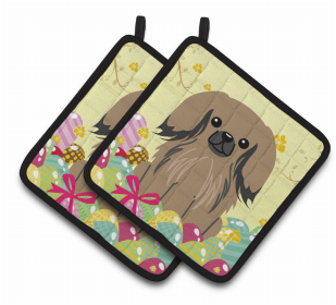 Pekingese - Tan - Easter Eggs Pair of Potholders