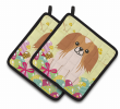 Pekingese - Red and White - Easter Eggs Pair of Potholders