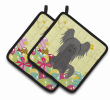 Chinese Crested - Black - Easter Eggs Pair of Potholders