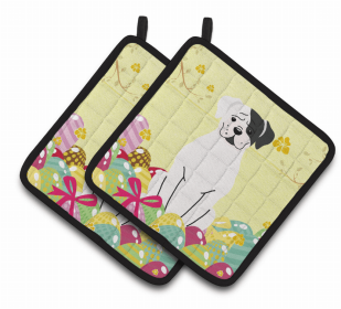Boxer - White - Easter Eggs Pair of Potholders