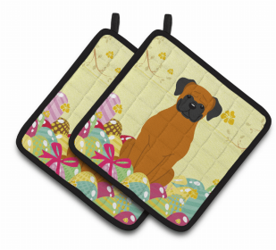 Boxer - Fawn - Easter Eggs Pair of Potholders