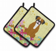 Boxer - Flashy Fawn - Easter Eggs Pair of Potholders