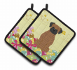 Boxer - Brindle - Easter Eggs Pair of Potholders