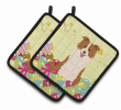 Border Collie - Red and White - Easter Eggs Pair of Potholders