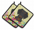 Dachshund - Wirehaired - Black and Tan - Easter Eggs Pair of Potholders