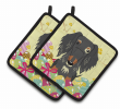 Dachshund - Wirehaired - Dapple - Easter Eggs Pair of Potholders