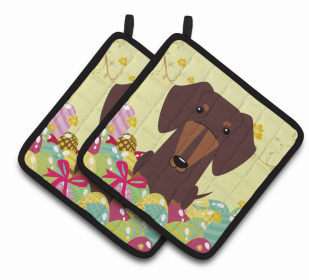 Dachshund - Chocolate - Easter Eggs Pair of Potholders