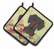 Dachshund - Black and Tan - Easter Eggs Pair of Potholders