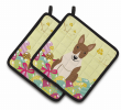 Bull Terrier - Brindle - Easter Eggs Pair of Potholders