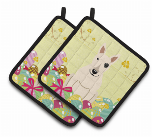 Bull Terrier - White - Easter Eggs Pair of Potholders