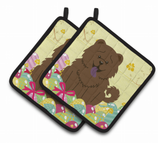 Chow Chow - Chocolate - Easter Eggs Pair of Potholders