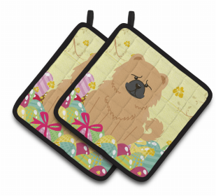Chow Chow - Cream - Easter Eggs Pair of Potholders