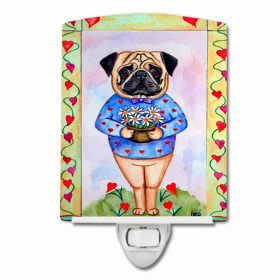 Pug Valentine's Hearts Ceramic Nightlight
