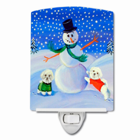 Bichon Frise Snowman Ceramic Nightlight
