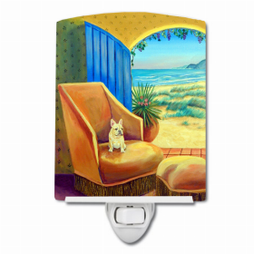 French Bulldog at the beach cottage Ceramic Nightlight