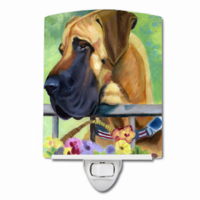 Great Dane - Natural Ears - Fawn - in Flowers Ceramic Nightlight