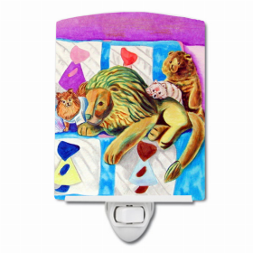 Pomeranian on the Couch with Toy Tiger Ceramic Nightlight