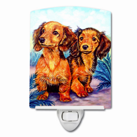 Dachshund Two Peas - Longhair - Red - Ceramic Nightlight