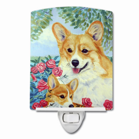 Corgi Momma Loves Roses Ceramic Nightlight