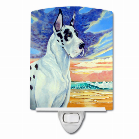 Great Dane - Harlequin - at the beach Ceramic Nightlight