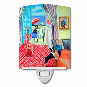 Boston Terrier with Lady Ceramic Nightlight