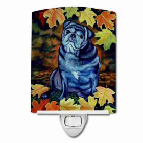 Pug - Black - Old in Fall Leaves Ceramic Nightlight