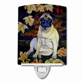 Pug - Fawn - in Fall Leaves Ceramic Nightlight