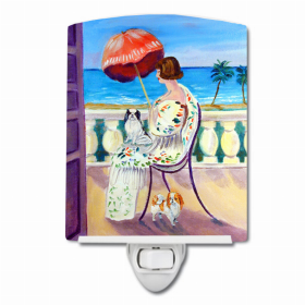 Japanese Chin with Lady Ceramic Nightlight