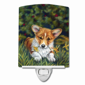 Corgi Pup and Daffodils Ceramic Nightlight