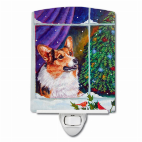 Corgi Christmas Window Ceramic Nightlight