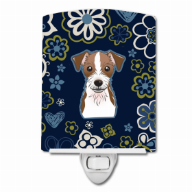 Jack Russell Terrier Blue Flowers Ceramic Nightlight