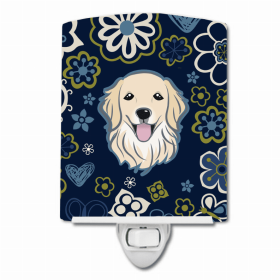 Golden Retriever Blue Flowers Ceramic Nightlight