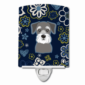 Schnauzer Blue Flowers Ceramic Nightlight