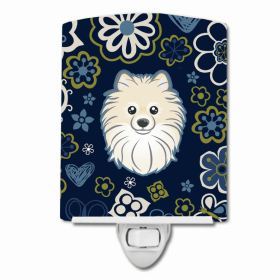 Pomeranian Blue Flowers Ceramic Nightlight