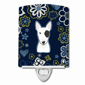 Bull Terrier Blue Flowers Ceramic Nightlight