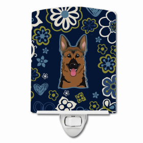 German Shepherd Blue Flowers Ceramic Nightlight