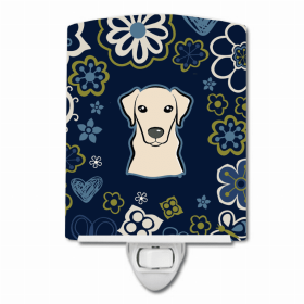 Labrador Retriever - Yellow - Blue Flowers Ceramic Nightlight
