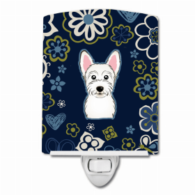 West Highland White Terrier Blue Flowers Ceramic Nightlight